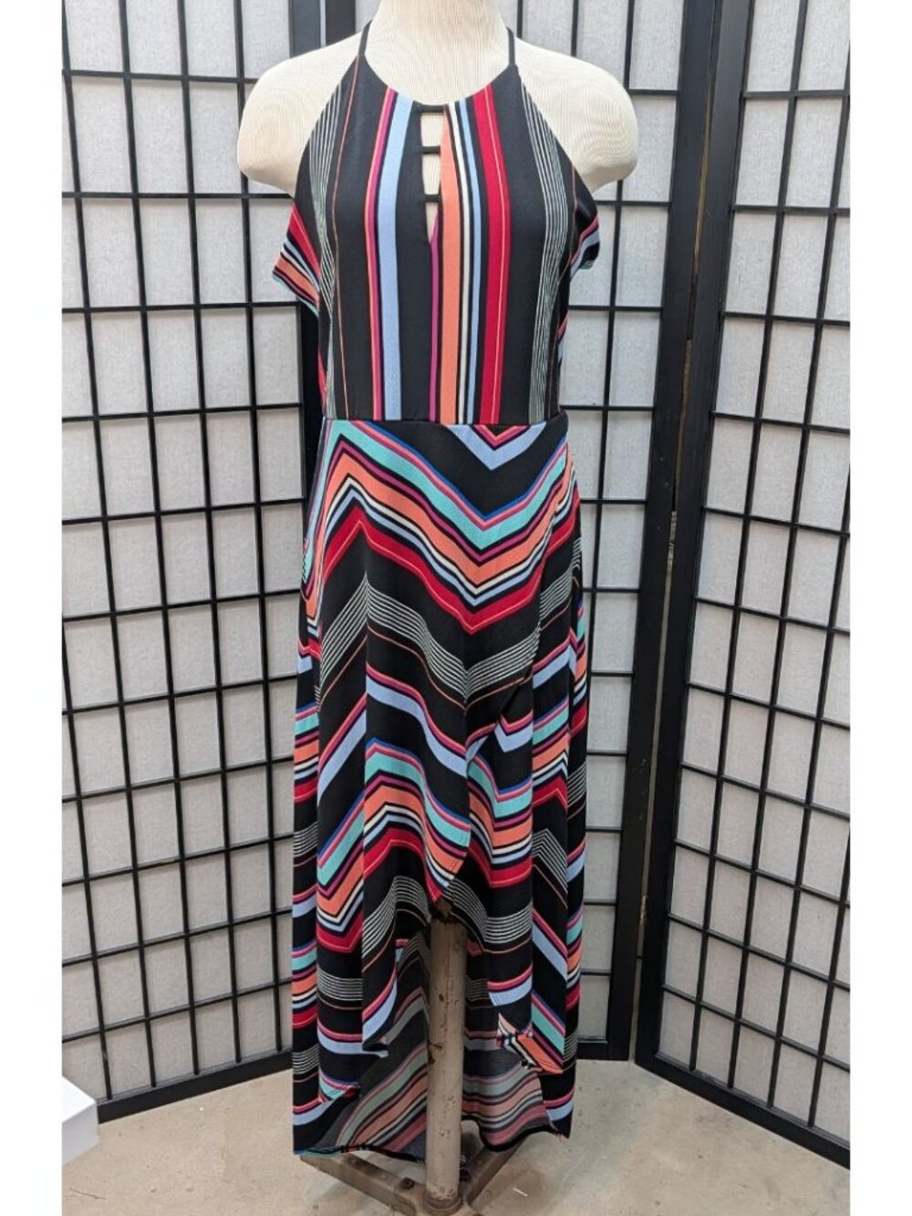 Candie's Womens XL Multicolor Stripe High Low Dress Faux Wrap Halter Sundress